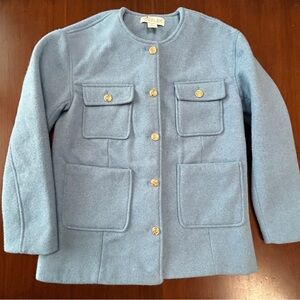 Rachel Zoe Blue Wool-Look Jacket Gold Crest Buttons Size S